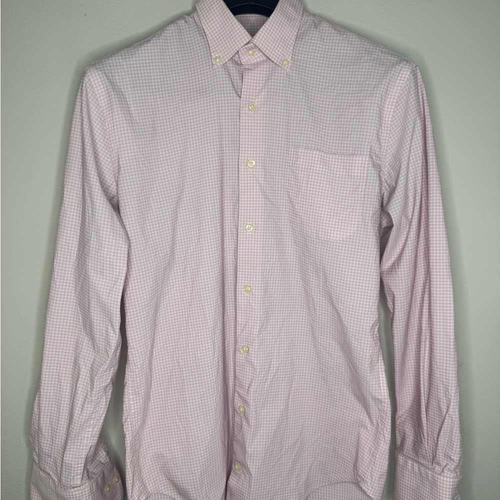 Peter Millar Summer Comfort Pink Gingham Plaid Stretch Button Shirt Mens Small